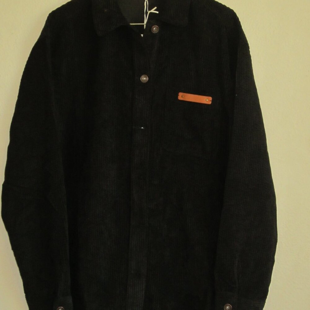 Oversized Corduroy Button Down Shacket in Black by LA MIEL-Lightweight